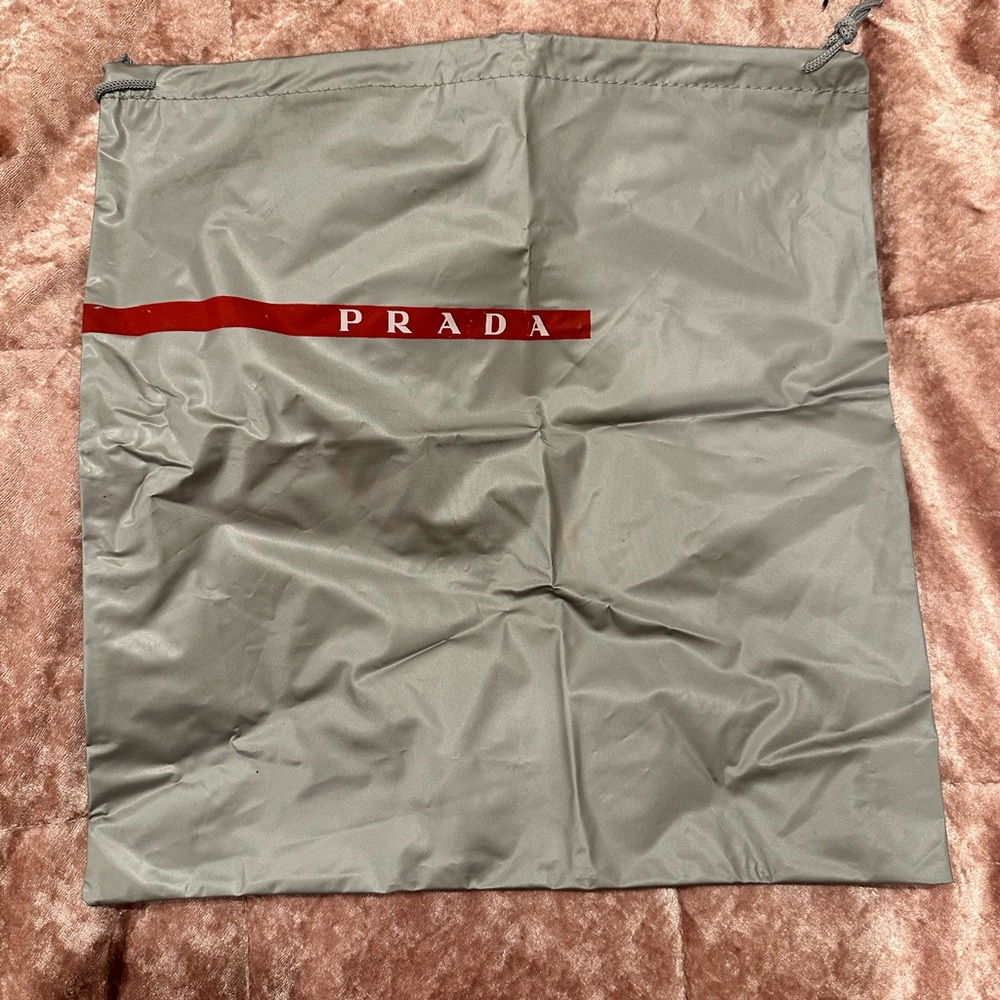 Prada Gray Dust Bag with Red Logo